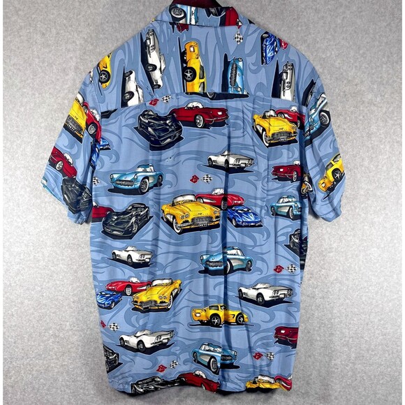 Paradise Found Corvette Shirt Mens Large Hawaiian Button Up Classic Cars READ - Picture 2 of 11